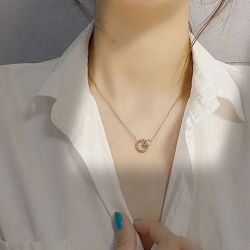 Classic Design Famous Brand Roman numerals Pendant Necklace For Woman Titanium Steel Woman Necklace Luxury Jewelry Female Top Qu - Youks store