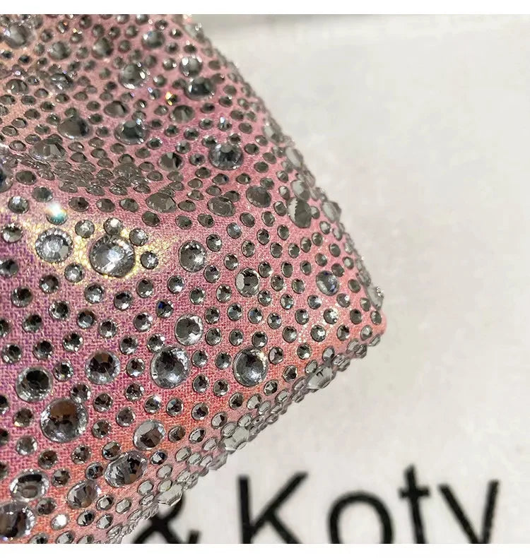 Glitter Shiny Diamonds Evening Bag Metal Ring Handle Bucket Bag Women Handbag Wedding Party Clutch Purse Shoulder Crossbody Bag - Youks store