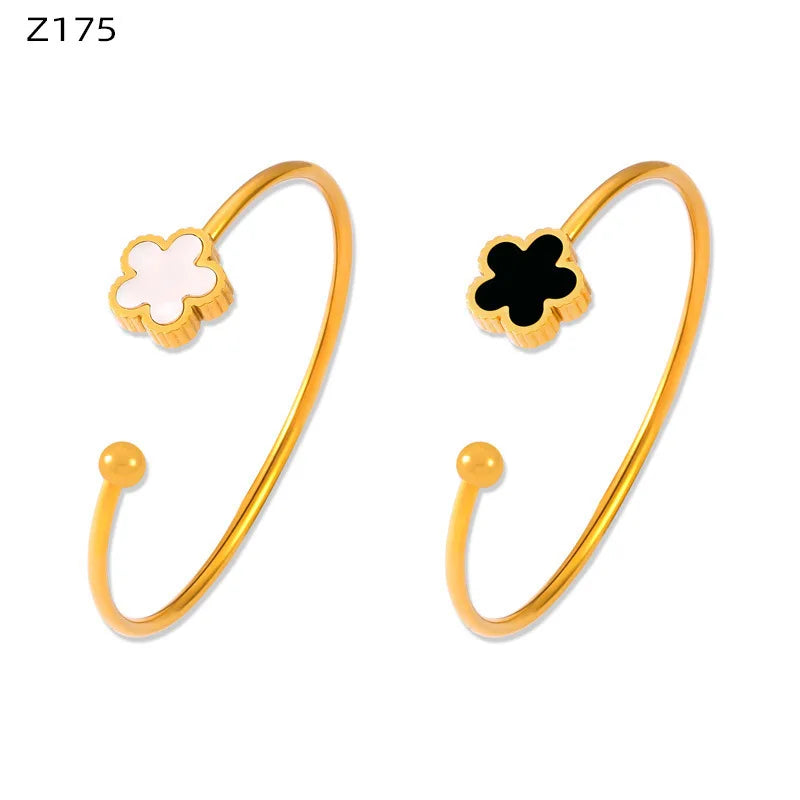 Geometric Smooth Rhinestone Chain Five Leaf Grass Flower Adjustable Bracelets for Women Fashion Jewelry Minimalist Accessories