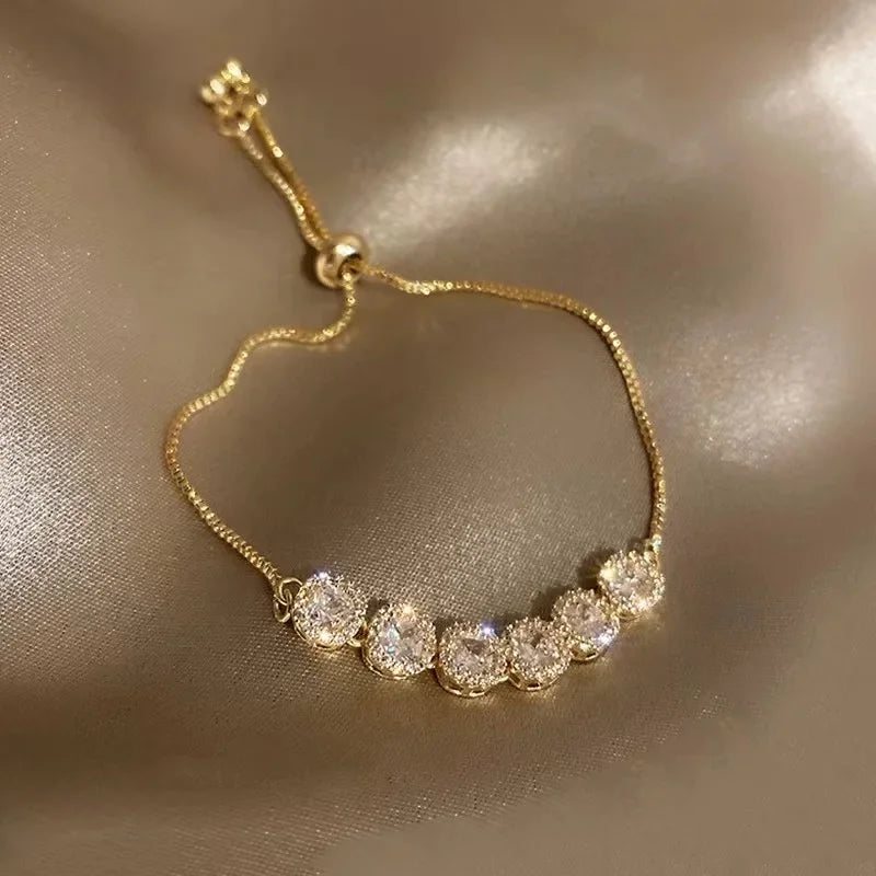 Geometric Smooth Rhinestone Chain Five Leaf Grass Flower Adjustable Bracelets for Women Fashion Jewelry Minimalist Accessories