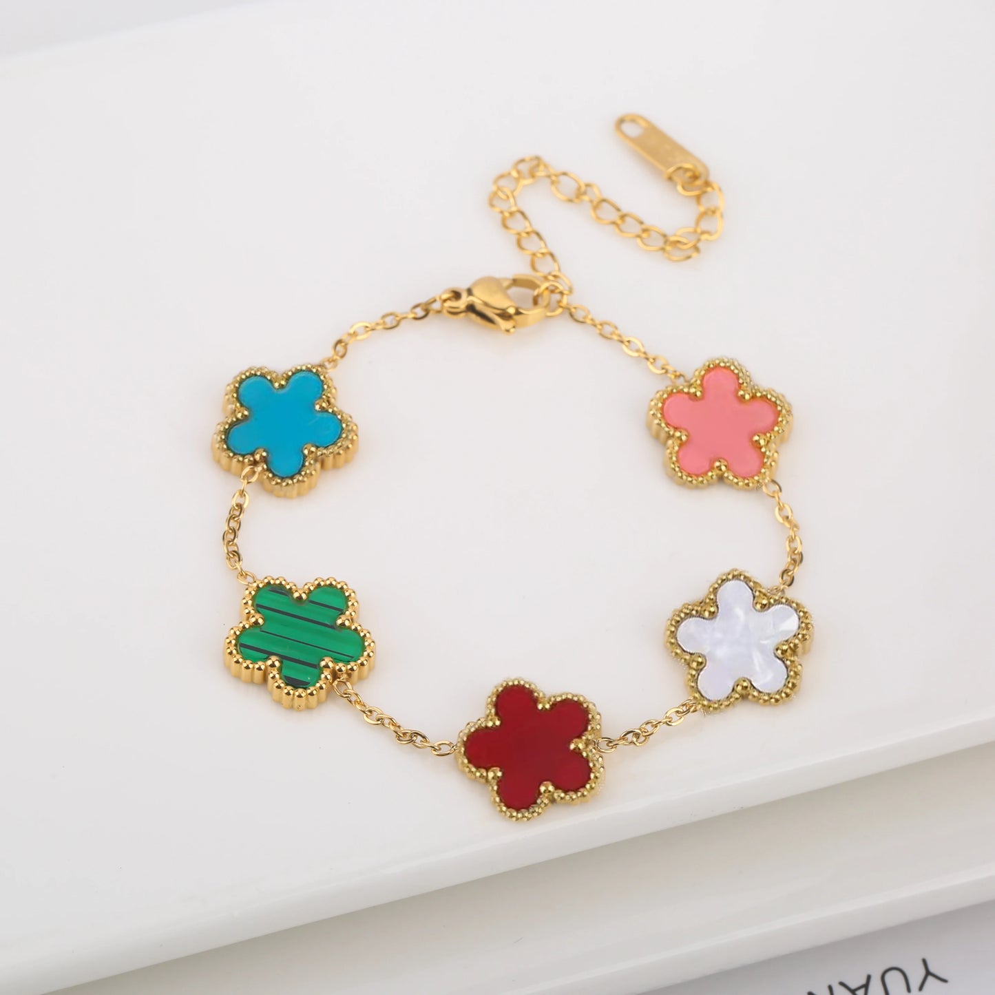 Hot Sale Stainless Steel Laser Five Leaf Flower Petal Adjustable Clover Bracelet Classic for Woman Girl Brand Jewelry Party Gift - Youks store
