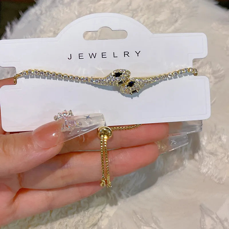Elegant Black Crystal Eyes Snake Zircon Bracelet Women's Fashionable Personalized Daily Accessory Party Jewelry Birthday Gifts - Youks store