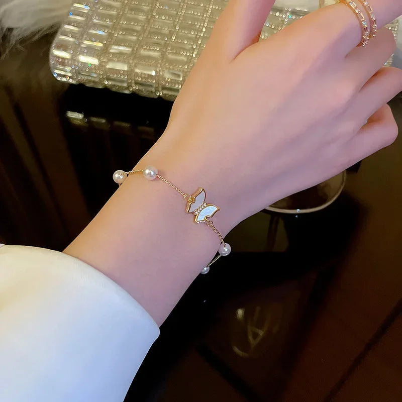 Geometric Smooth Rhinestone Chain Five Leaf Grass Flower Adjustable Bracelets for Women Fashion Jewelry Minimalist Accessories