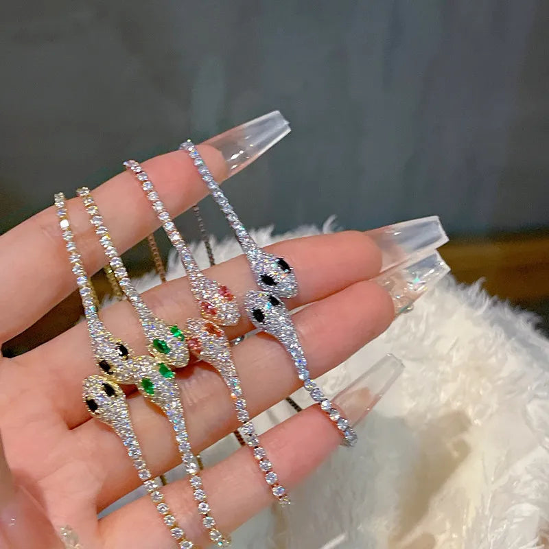 Elegant Black Crystal Eyes Snake Zircon Bracelet Women's Fashionable Personalized Daily Accessory Party Jewelry Birthday Gifts - Youks store