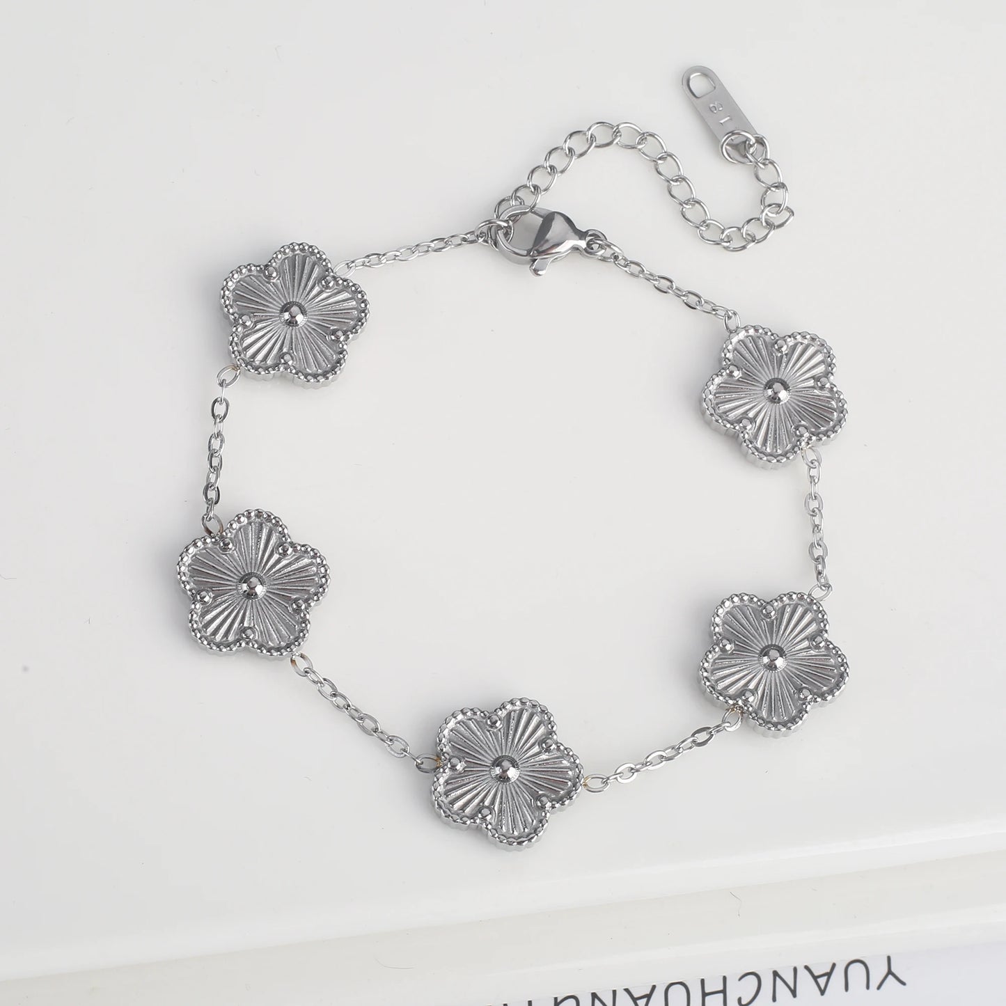 Hot Sale Stainless Steel Laser Five Leaf Flower Petal Adjustable Clover Bracelet Classic for Woman Girl Brand Jewelry Party Gift - Youks store