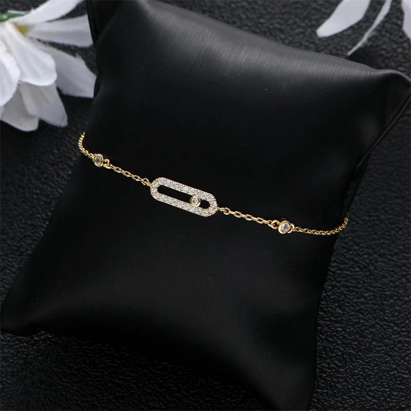 RAKOL 1: 1 Paper clip restoration AAA+ Zircon Bracelet For Women Fashion Simple Commuting Bracelet For Girls Party Jewelry Gift - Youks store