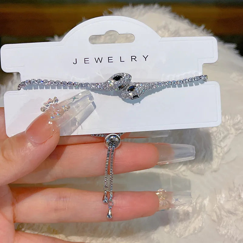 Elegant Black Crystal Eyes Snake Zircon Bracelet Women's Fashionable Personalized Daily Accessory Party Jewelry Birthday Gifts - Youks store