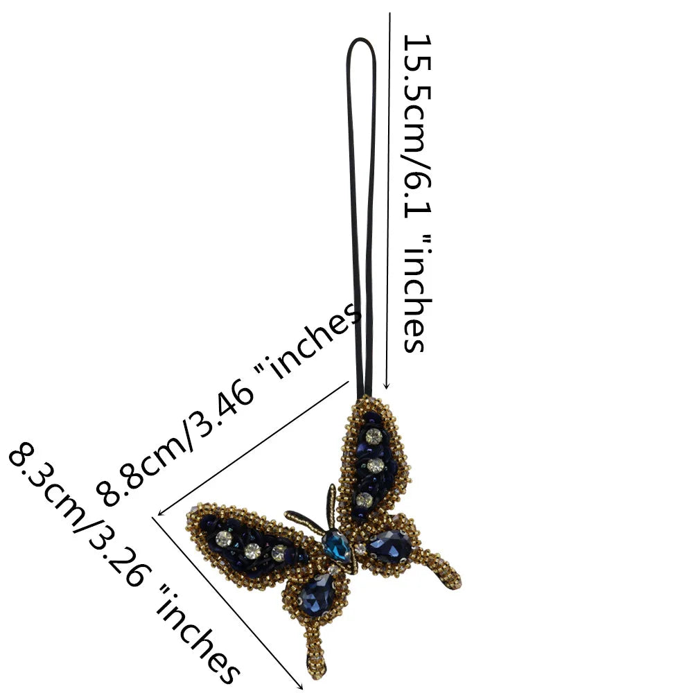 3D Handmade Rhinestone Beaded Coconut tree, butterfly hanging rope Patches Crystal Bag lanyard Patch beading Applique Patch - Youks store