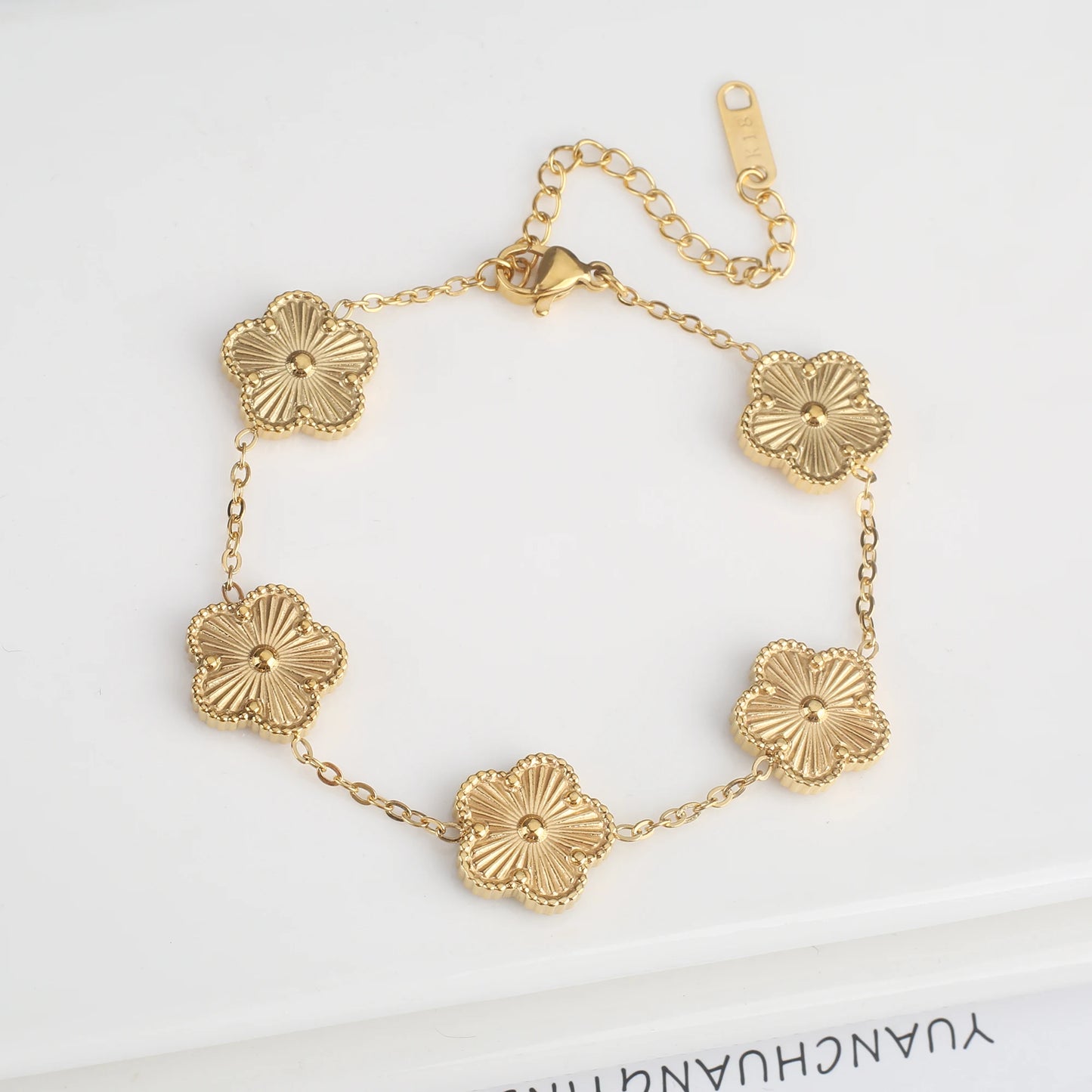 Hot Sale Stainless Steel Laser Five Leaf Flower Petal Adjustable Clover Bracelet Classic for Woman Girl Brand Jewelry Party Gift - Youks store