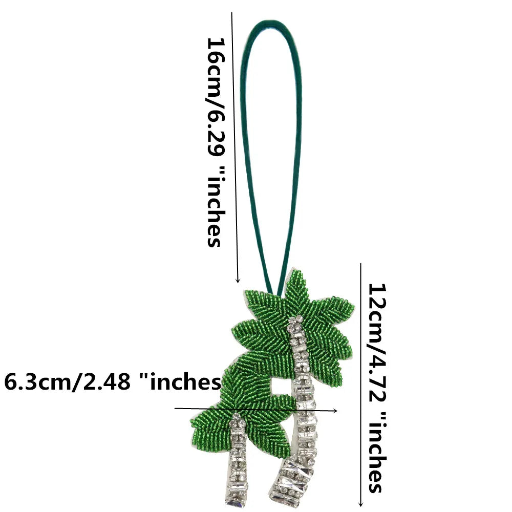 3D Handmade Rhinestone Beaded Coconut tree, butterfly hanging rope Patches Crystal Bag lanyard Patch beading Applique Patch - Youks store