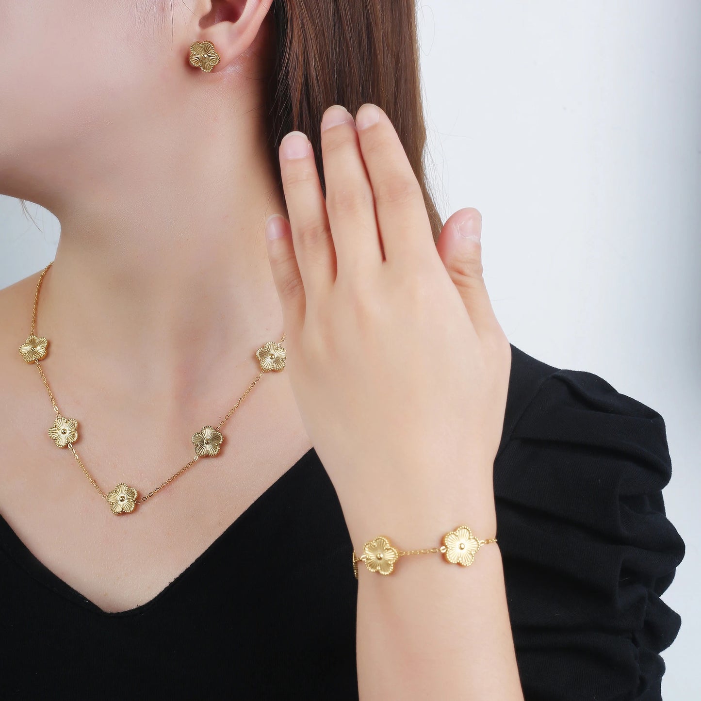 Hot Sale Stainless Steel Laser Five Leaf Flower Petal Adjustable Clover Bracelet Classic for Woman Girl Brand Jewelry Party Gift - Youks store