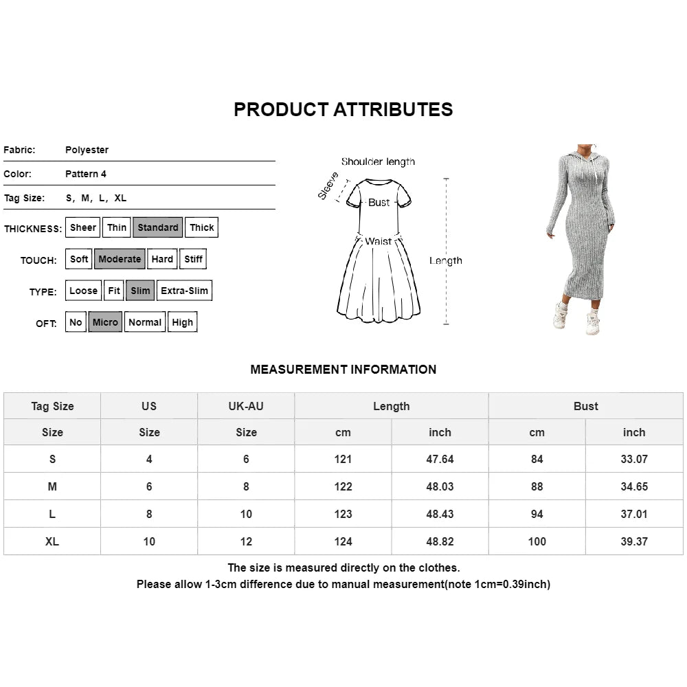 Women Elegant Bodycon Knit Dress Autumn Winter Hooded Turtleneck Temperament Slim Long Sleeve Solid Ribbed Long Dress Streetwear - Youks store