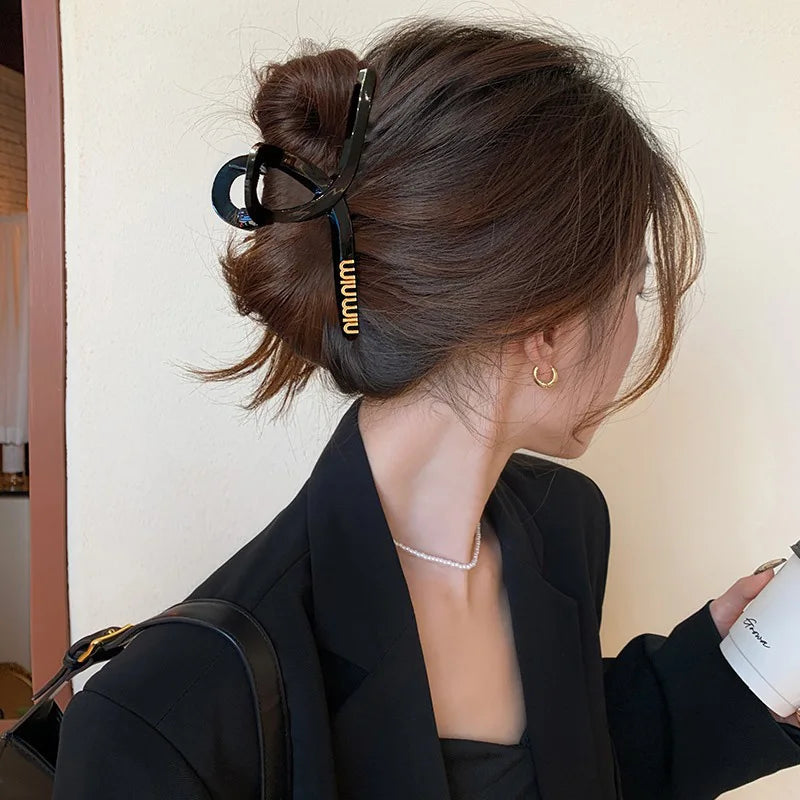 Black Letter Hair Clip for Women Fashion French Elegant Hairgrips Large Hair Claw Clips Girls Hairpins Korean Hair Accessories - Youks store