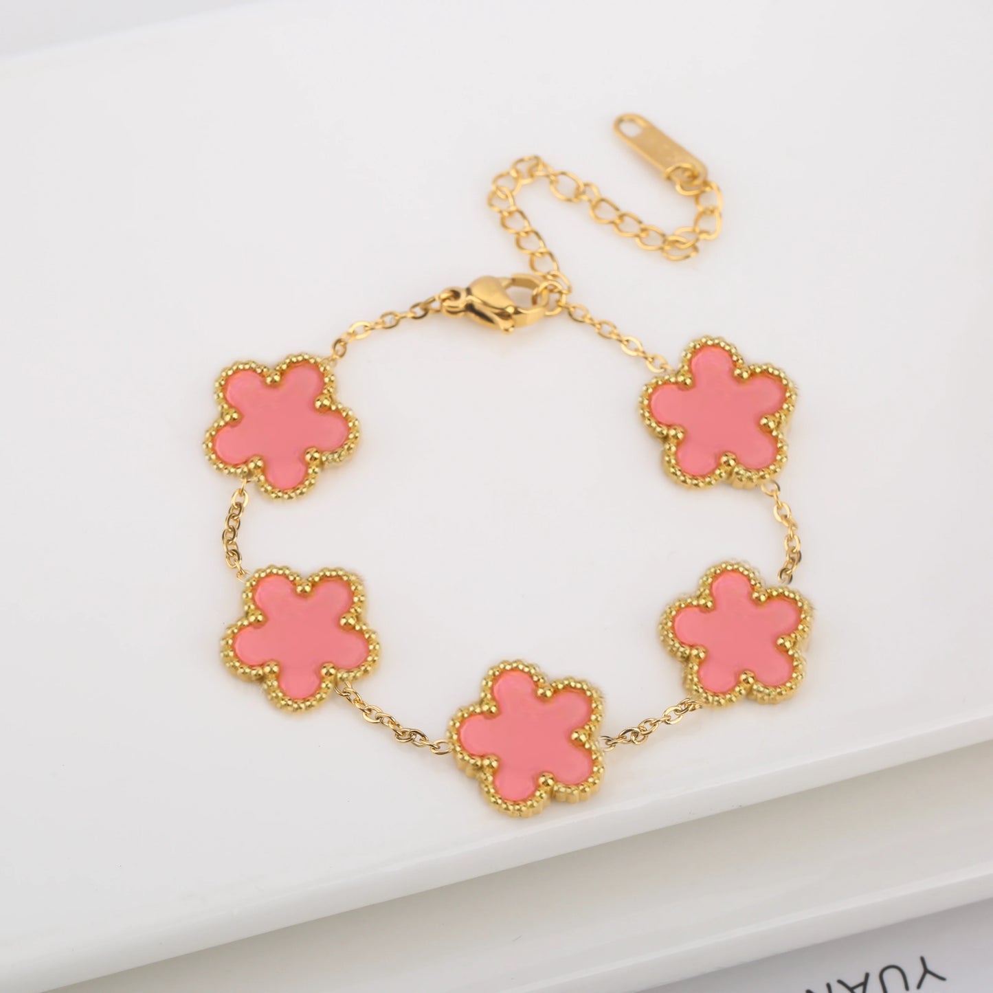 Hot Sale Stainless Steel Laser Five Leaf Flower Petal Adjustable Clover Bracelet Classic for Woman Girl Brand Jewelry Party Gift - Youks store