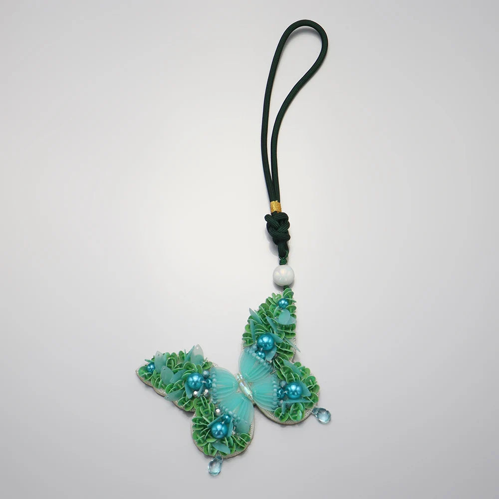 3D Handmade Rhinestone Beaded Coconut tree, butterfly hanging rope Patches Crystal Bag lanyard Patch beading Applique Patch - Youks store