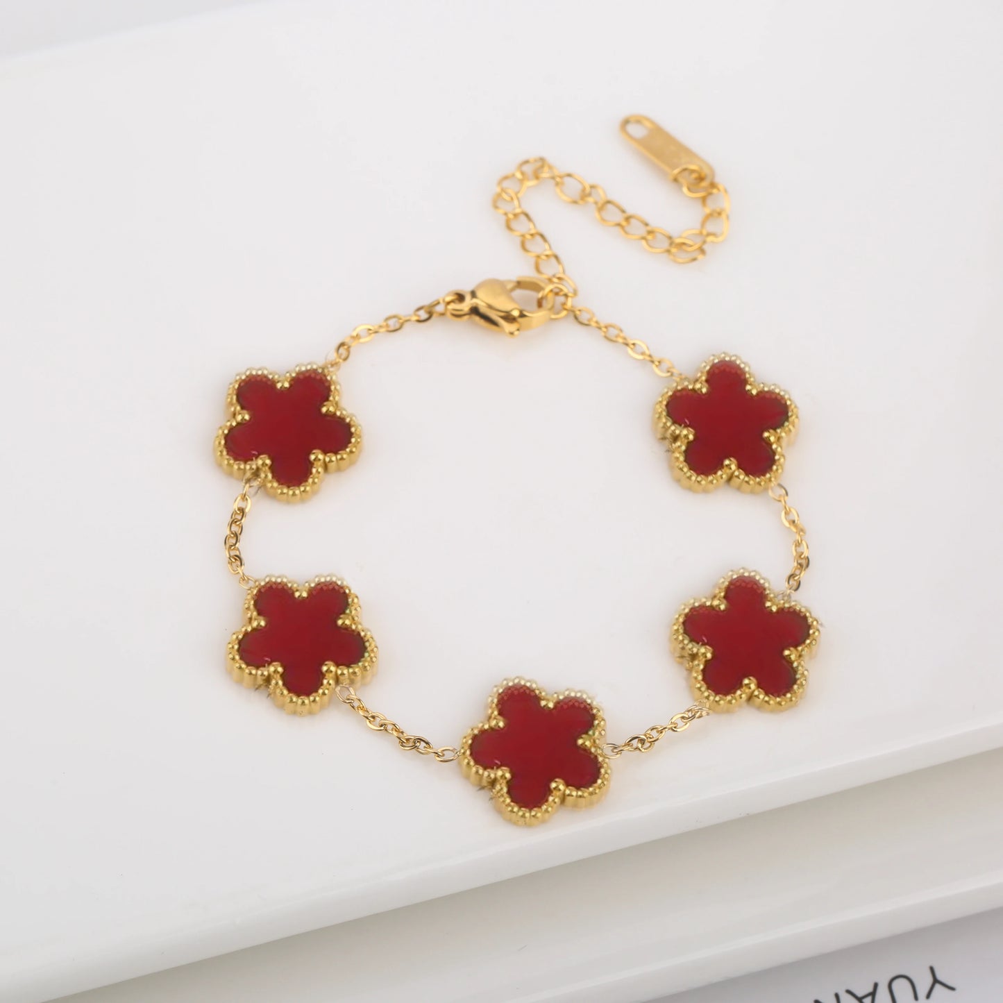 Hot Sale Stainless Steel Laser Five Leaf Flower Petal Adjustable Clover Bracelet Classic for Woman Girl Brand Jewelry Party Gift - Youks store