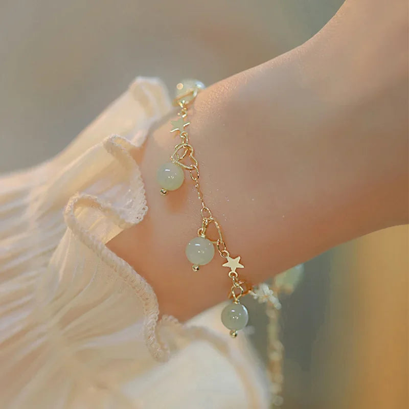 Geometric Smooth Rhinestone Chain Five Leaf Grass Flower Adjustable Bracelets for Women Fashion Jewelry Minimalist Accessories