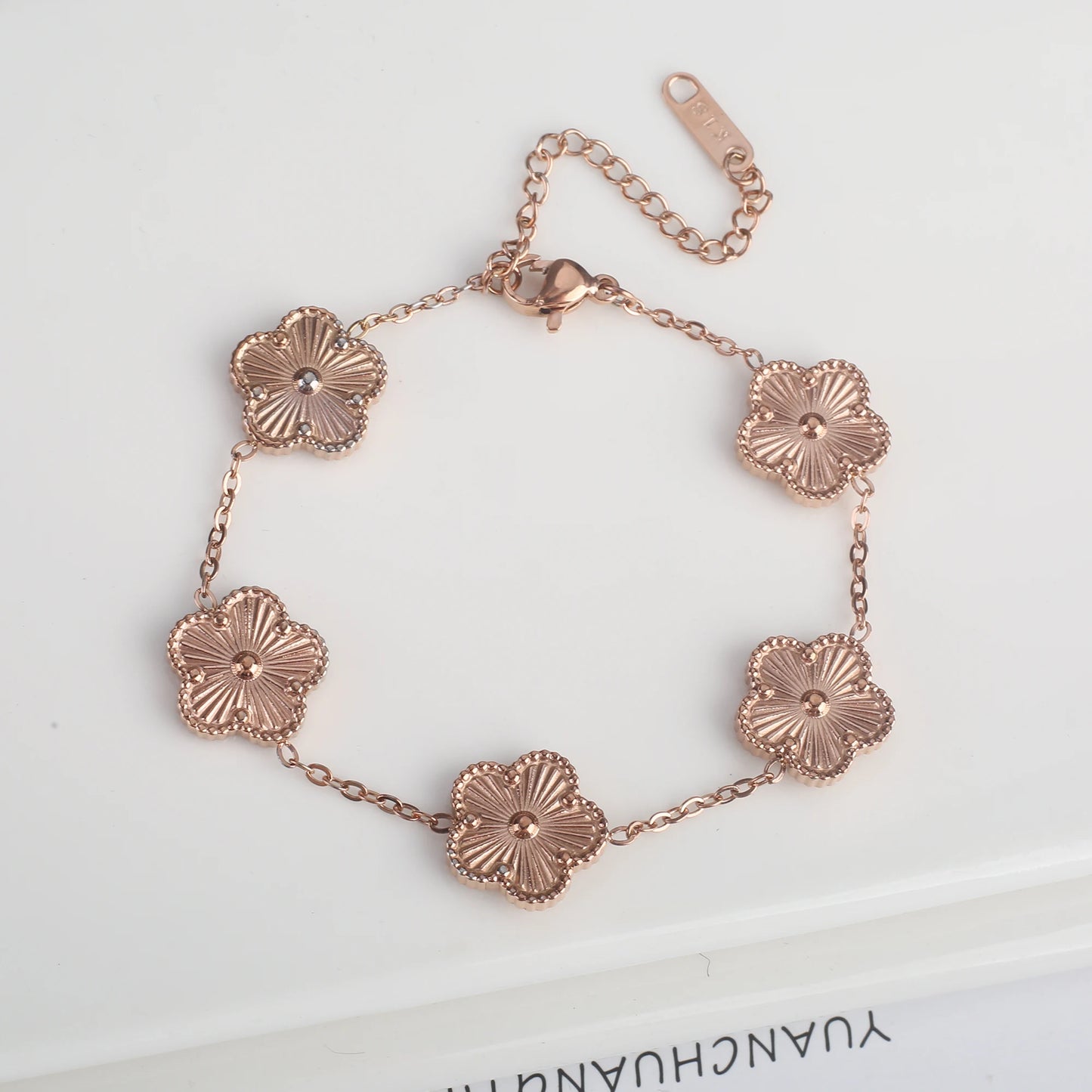Hot Sale Stainless Steel Laser Five Leaf Flower Petal Adjustable Clover Bracelet Classic for Woman Girl Brand Jewelry Party Gift - Youks store