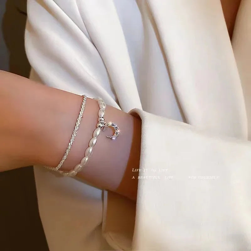 Geometric Smooth Rhinestone Chain Five Leaf Grass Flower Adjustable Bracelets for Women Fashion Jewelry Minimalist Accessories