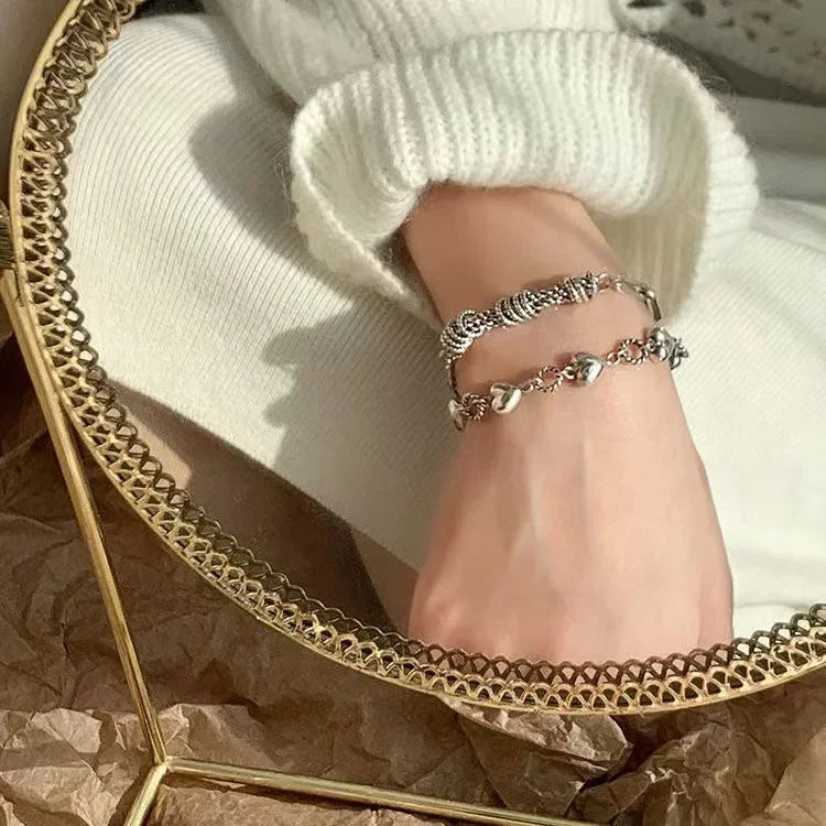 Geometric Smooth Rhinestone Chain Five Leaf Grass Flower Adjustable Bracelets for Women Fashion Jewelry Minimalist Accessories