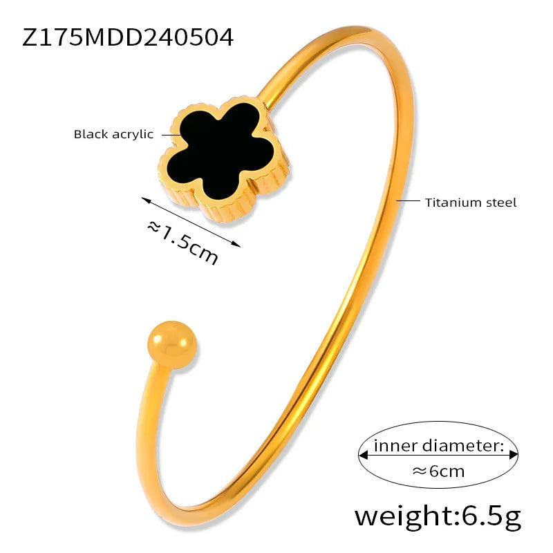 Geometric Smooth Rhinestone Chain Five Leaf Grass Flower Adjustable Bracelets for Women Fashion Jewelry Minimalist Accessories