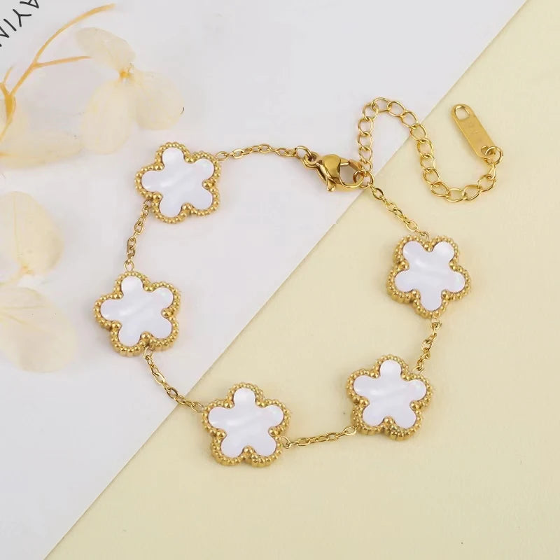 Hot Sale Stainless Steel Laser Five Leaf Flower Petal Adjustable Clover Bracelet Classic for Woman Girl Brand Jewelry Party Gift - Youks store