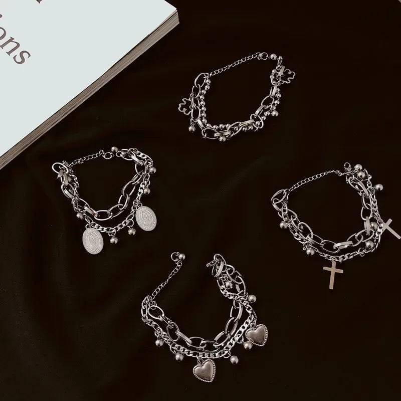 Geometric Smooth Rhinestone Chain Five Leaf Grass Flower Adjustable Bracelets for Women Fashion Jewelry Minimalist Accessories