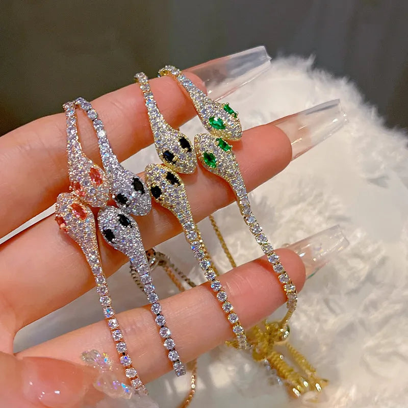 Elegant Black Crystal Eyes Snake Zircon Bracelet Women's Fashionable Personalized Daily Accessory Party Jewelry Birthday Gifts - Youks store