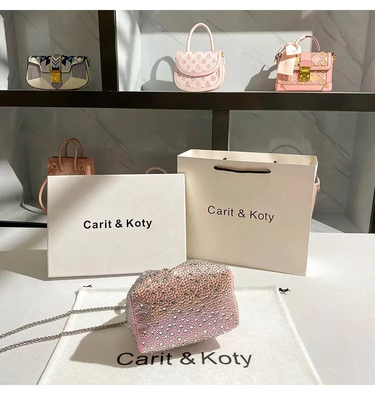 Glitter Shiny Diamonds Evening Bag Metal Ring Handle Bucket Bag Women Handbag Wedding Party Clutch Purse Shoulder Crossbody Bag - Youks store