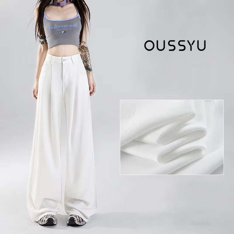 Summer Soft Cozy 100%Lyocell Fabric Woman Jeans Y2K Girl Loose Wide Leg Elastic Waist Pants Fashion Casual Trousers Plus Length - Youks store