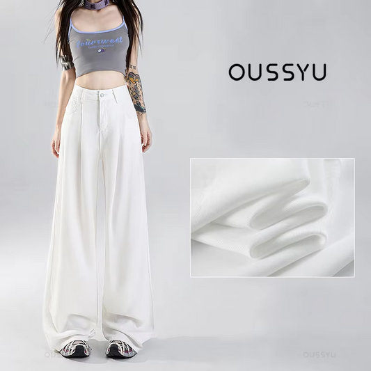 Summer Soft Cozy 100%Lyocell Fabric Woman Jeans Y2K Girl Loose Wide Leg Elastic Waist Pants Fashion Casual Trousers Plus Length - Youks store