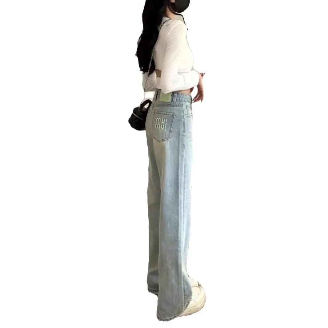 2024 Spring Summer New Straight-leg Embroidery Jeans Women's Fashionable Unique Versatile Loose-fit Slimming Bell Bottoms - Youks store