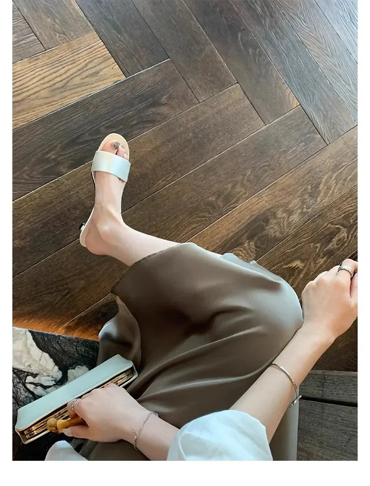 Elegant Minimalist Style Grape Mom Same Shoes High Heel Sandals One-piece Silk Strap Real Leather Slippers For Women Summer - Youks store