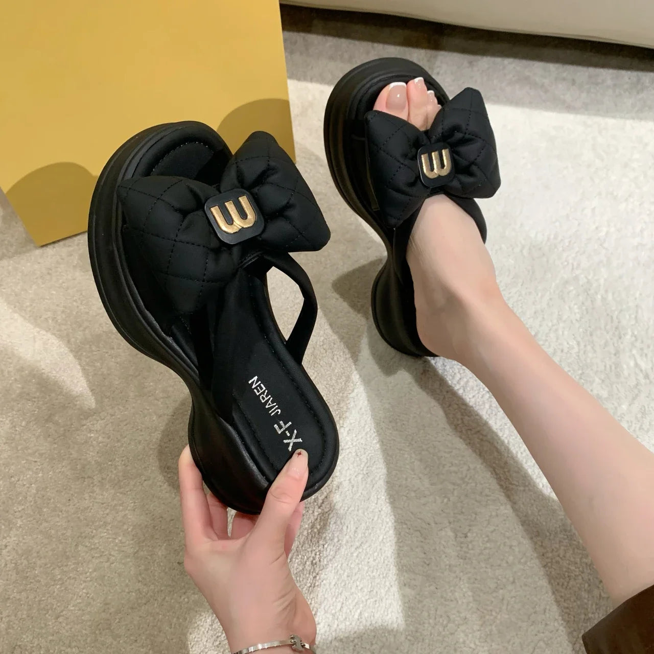 Women Slippers 2024 New Summer Casual Shoes Versatile Thick Sole Sandals Women Outwear Bow Beach Slippers Sexy Slides Women - Youks store