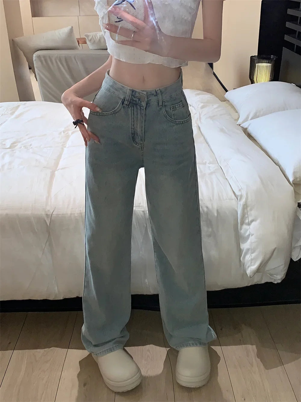 High-Waisted Slimming Straight-Leg Denim Jeans For Women New Spring Summer 2024 Design Sensibilitybow Embroidery - Youks store