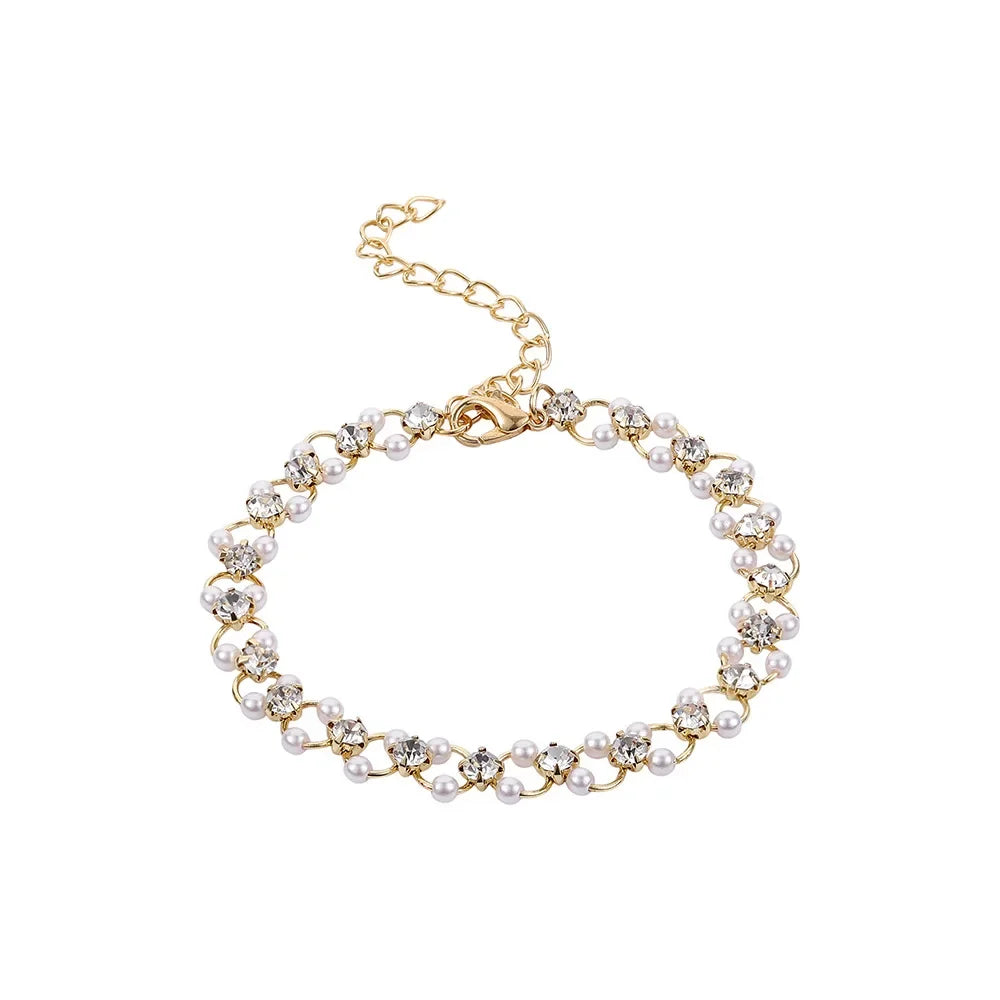 Geometric Smooth Rhinestone Chain Five Leaf Grass Flower Adjustable Bracelets for Women Fashion Jewelry Minimalist Accessories
