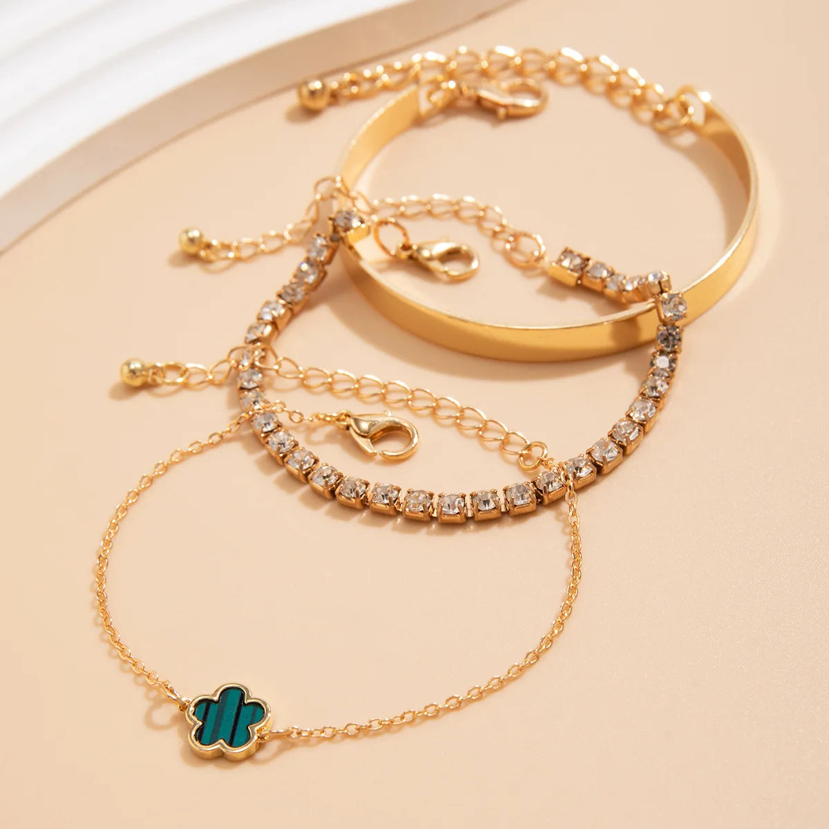 Geometric Smooth Rhinestone Chain Five Leaf Grass Flower Adjustable Bracelets for Women Fashion Jewelry Minimalist Accessories