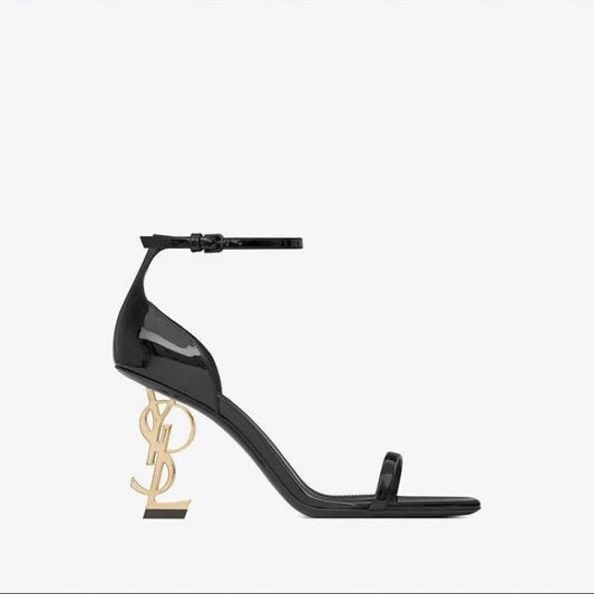 2024 New High Quality Luxury Niche Design Metal Heel Patent Leather Banquet High Heel Sandals Elegant Sexy Women's High Heels - Youks store