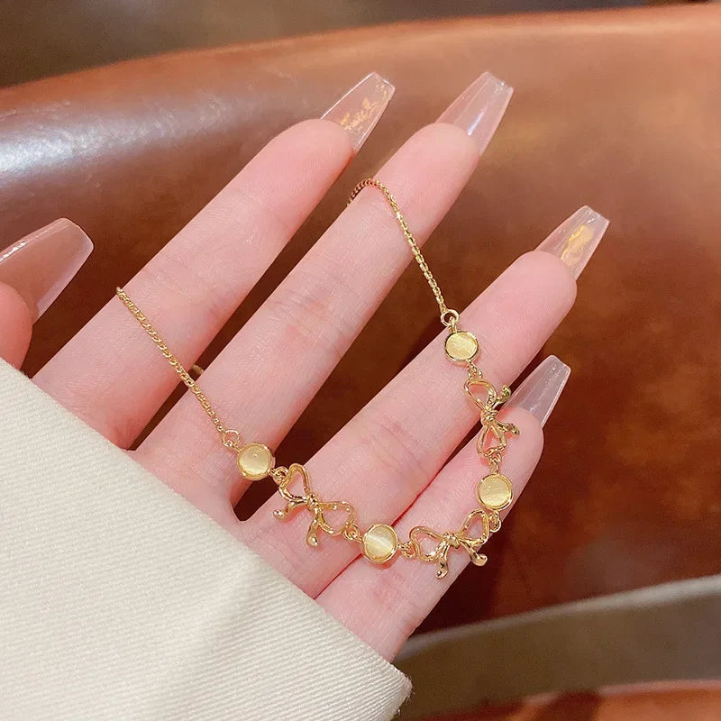 Geometric Smooth Rhinestone Chain Five Leaf Grass Flower Adjustable Bracelets for Women Fashion Jewelry Minimalist Accessories