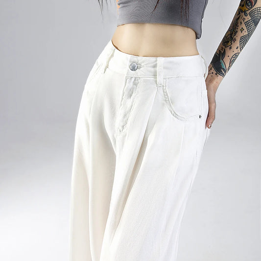 Summer Soft Cozy 100%Lyocell Fabric Woman Jeans Y2K Girl Loose Wide Leg Elastic Waist Pants Fashion Casual Trousers Plus Length - Youks store