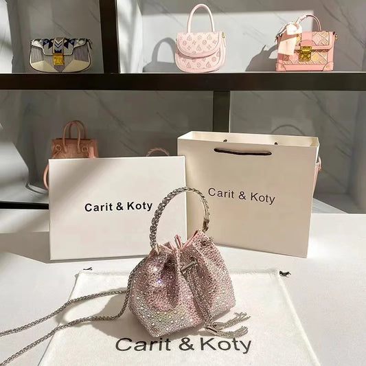 Glitter Shiny Diamonds Evening Bag Metal Ring Handle Bucket Bag Women Handbag Wedding Party Clutch Purse Shoulder Crossbody Bag - Youks store