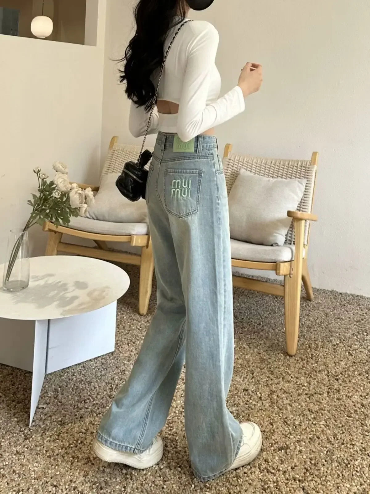 2024 Spring Summer New Straight-leg Embroidery Jeans Women's Fashionable Unique Versatile Loose-fit Slimming Bell Bottoms - Youks store