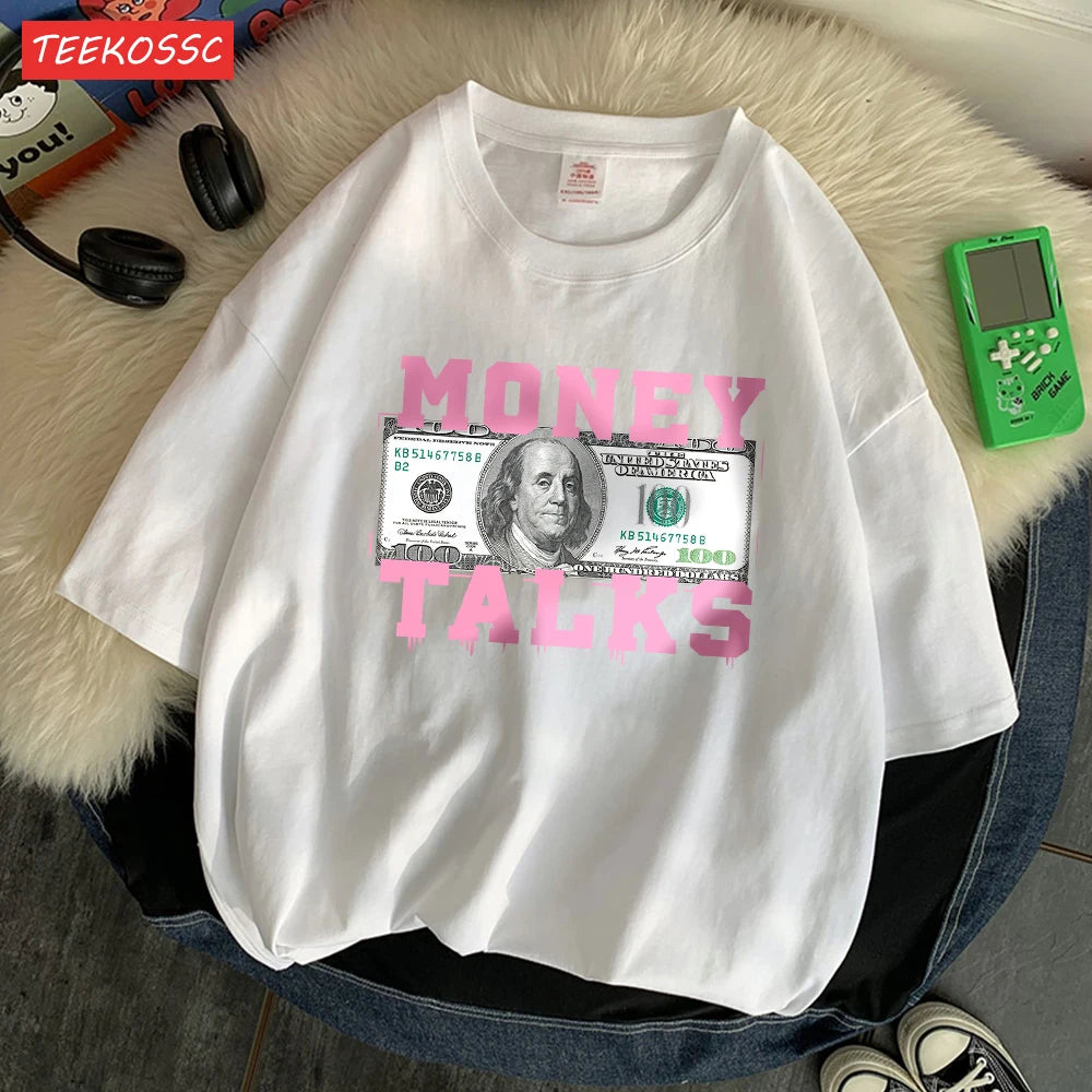 Money Talks The Power Of The Us Dollar T Shirts Femme Chic S-Xxxl T-Shirts Design Casual Tee Shirt Senior Street Short Sleeve - Youks store