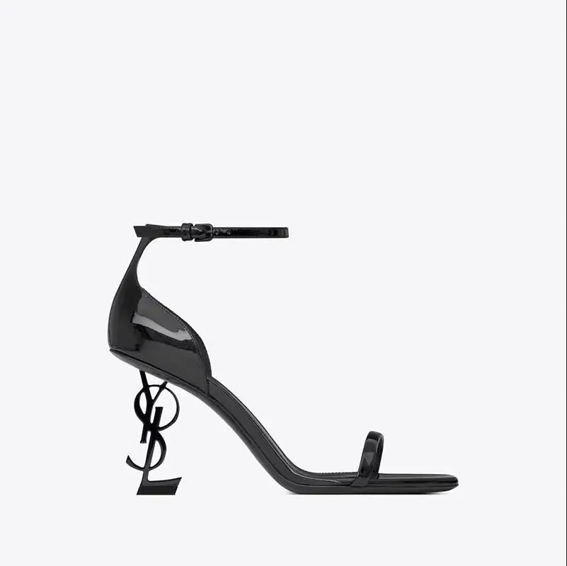 2024 New High Quality Luxury Niche Design Metal Heel Patent Leather Banquet High Heel Sandals Elegant Sexy Women's High Heels - Youks store