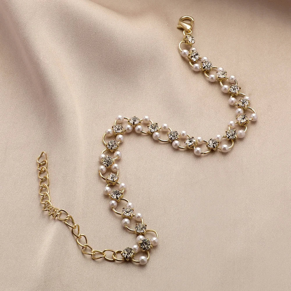 Geometric Smooth Rhinestone Chain Five Leaf Grass Flower Adjustable Bracelets for Women Fashion Jewelry Minimalist Accessories