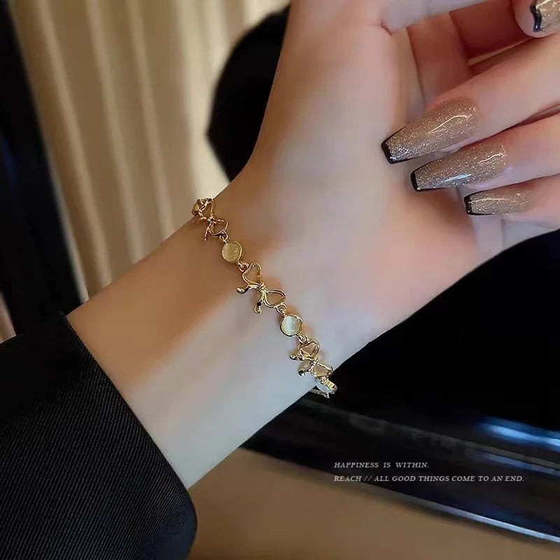 Geometric Smooth Rhinestone Chain Five Leaf Grass Flower Adjustable Bracelets for Women Fashion Jewelry Minimalist Accessories