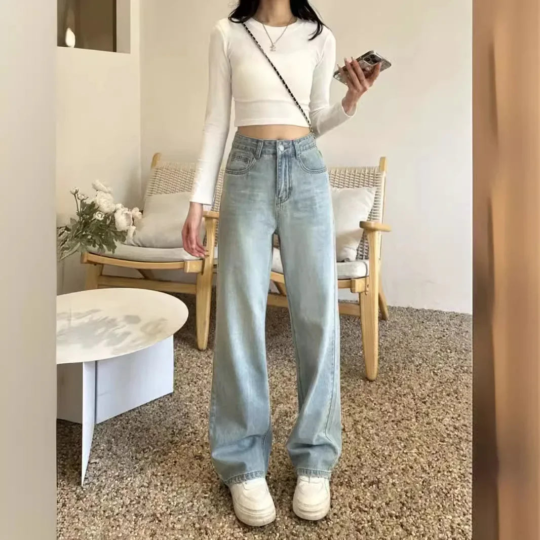 2024 Spring Summer New Straight-leg Embroidery Jeans Women's Fashionable Unique Versatile Loose-fit Slimming Bell Bottoms - Youks store