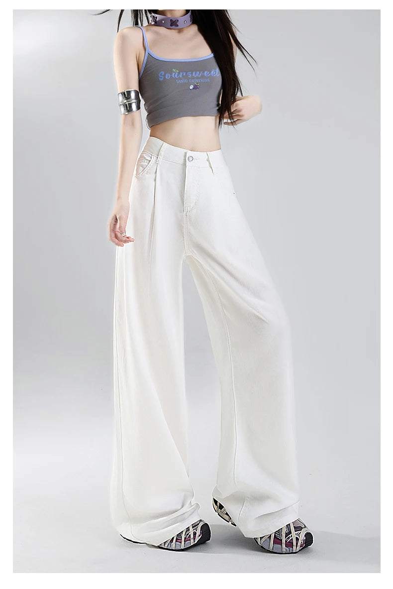 Summer Soft Cozy 100%Lyocell Fabric Woman Jeans Y2K Girl Loose Wide Leg Elastic Waist Pants Fashion Casual Trousers Plus Length - Youks store