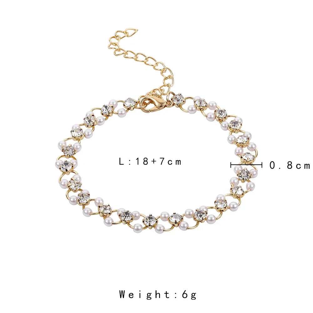 Geometric Smooth Rhinestone Chain Five Leaf Grass Flower Adjustable Bracelets for Women Fashion Jewelry Minimalist Accessories