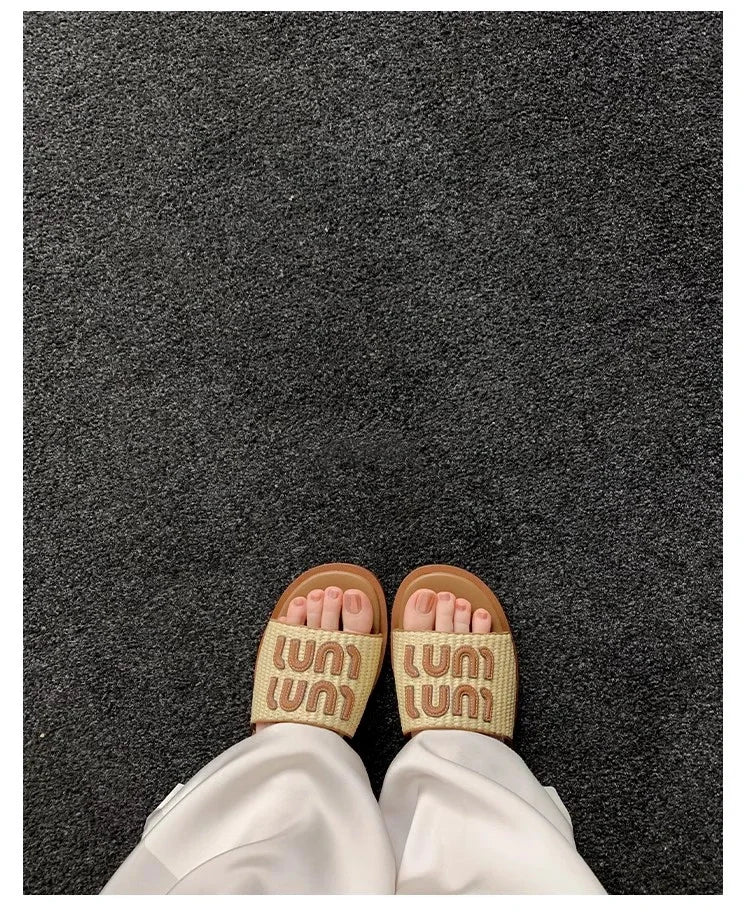 Fashionable Woven Women's Slippers with Flat Soles for Summer slippers women  sandals  flip flops women  ladies shoes  designer - Youks store